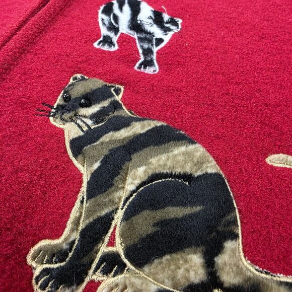 Lisa International Vest Women Medium Wool Cat Print Fuzzy Embroidered Zip Up VTG - Picture 12 of 16